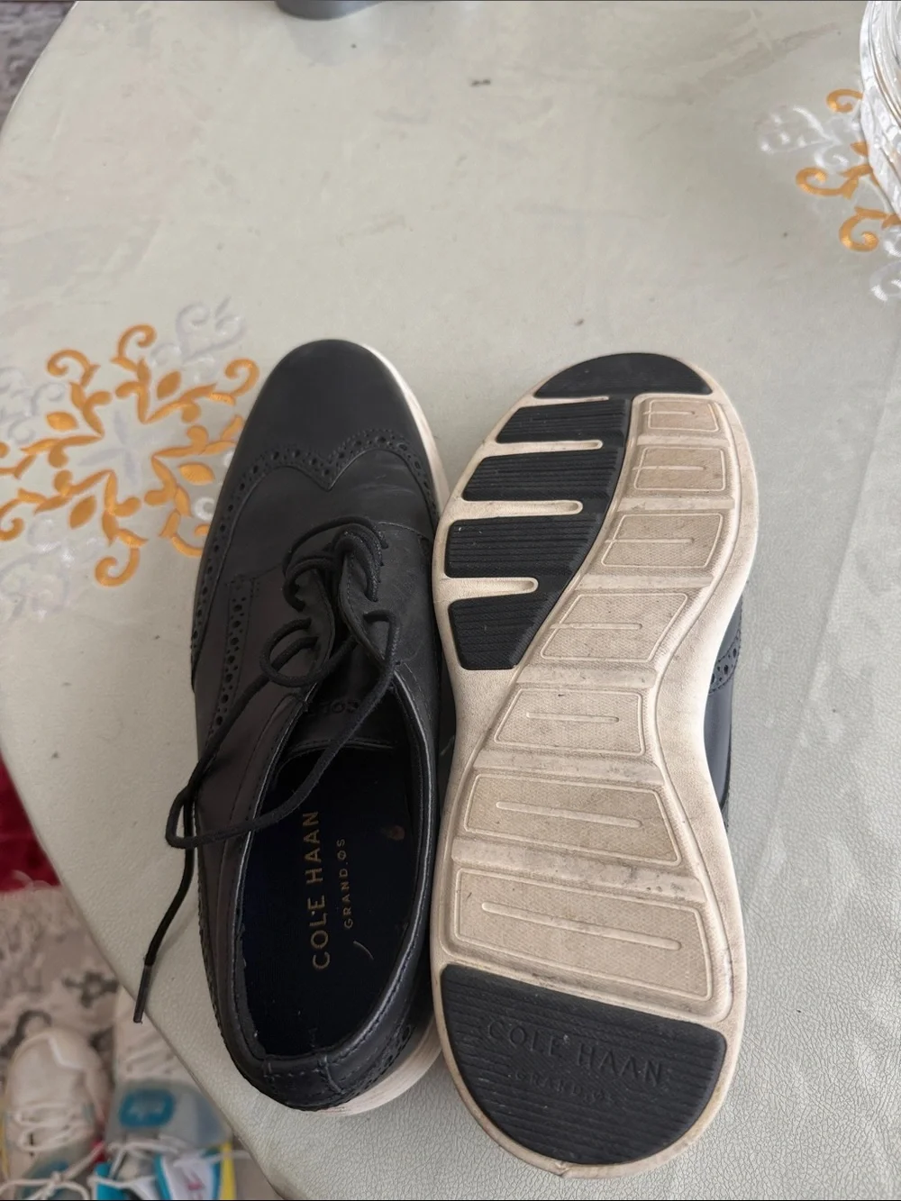 Cole Haan Black Leather Brogue Derby with White Sole